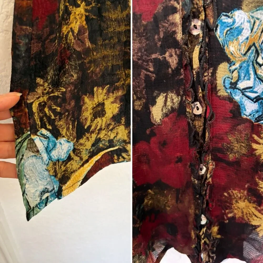 Citron Santa Monica 100% Silk Floral Two-Piece Tunic Jacket & Shell Set 3X